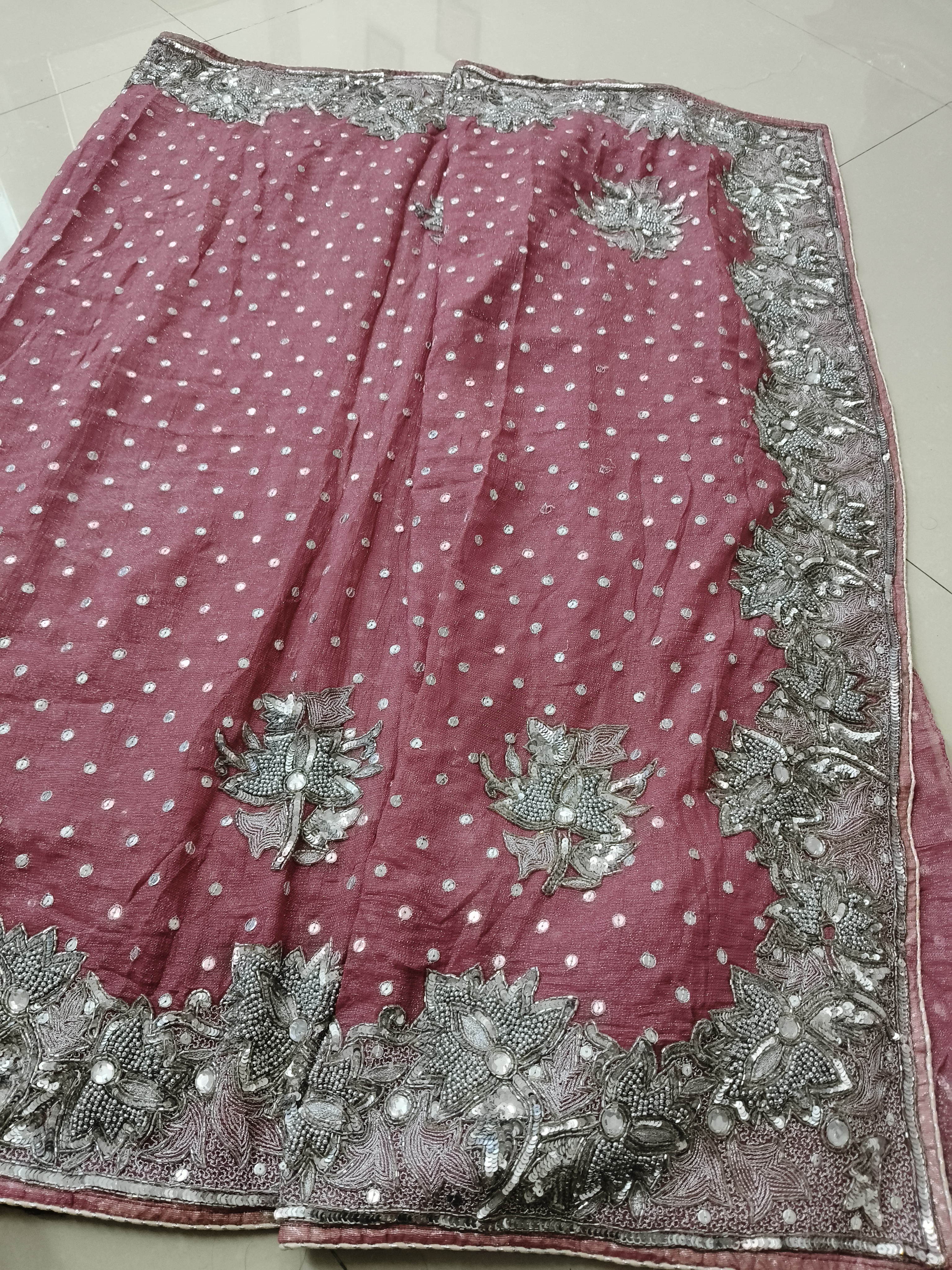 Elegant shimmer saree with heavy silver work Elegant shimmer saree with heavy silver work