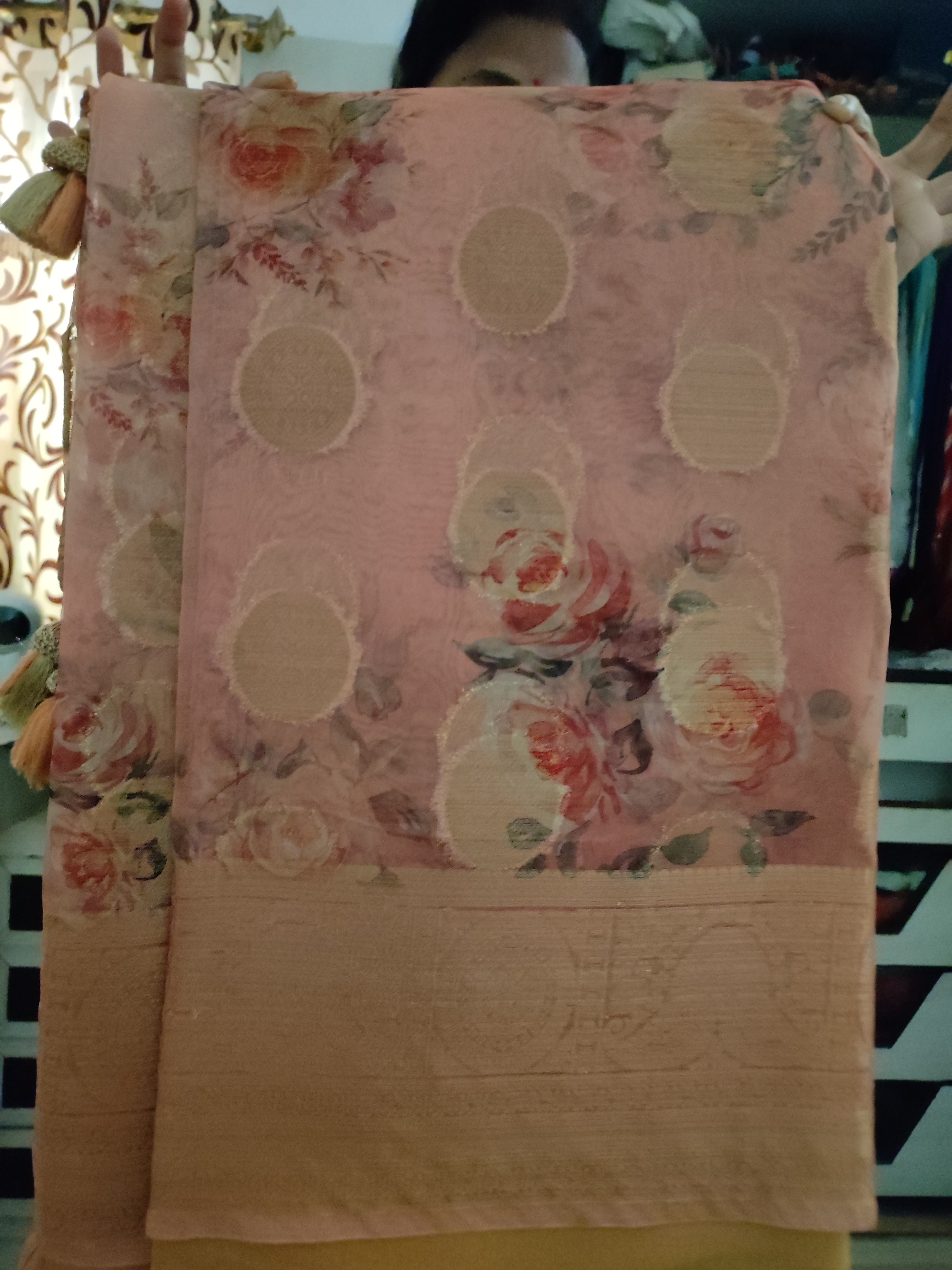 Organza peach color saree
