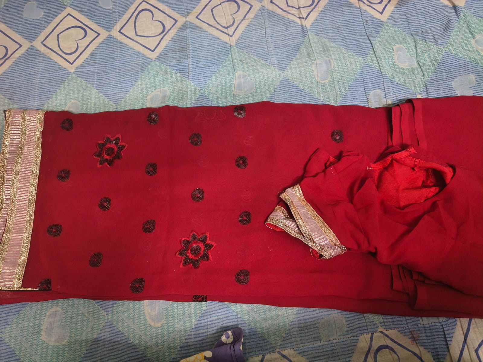 Beautiful Maron Georgette Saree with Elegant silver-Gold Border