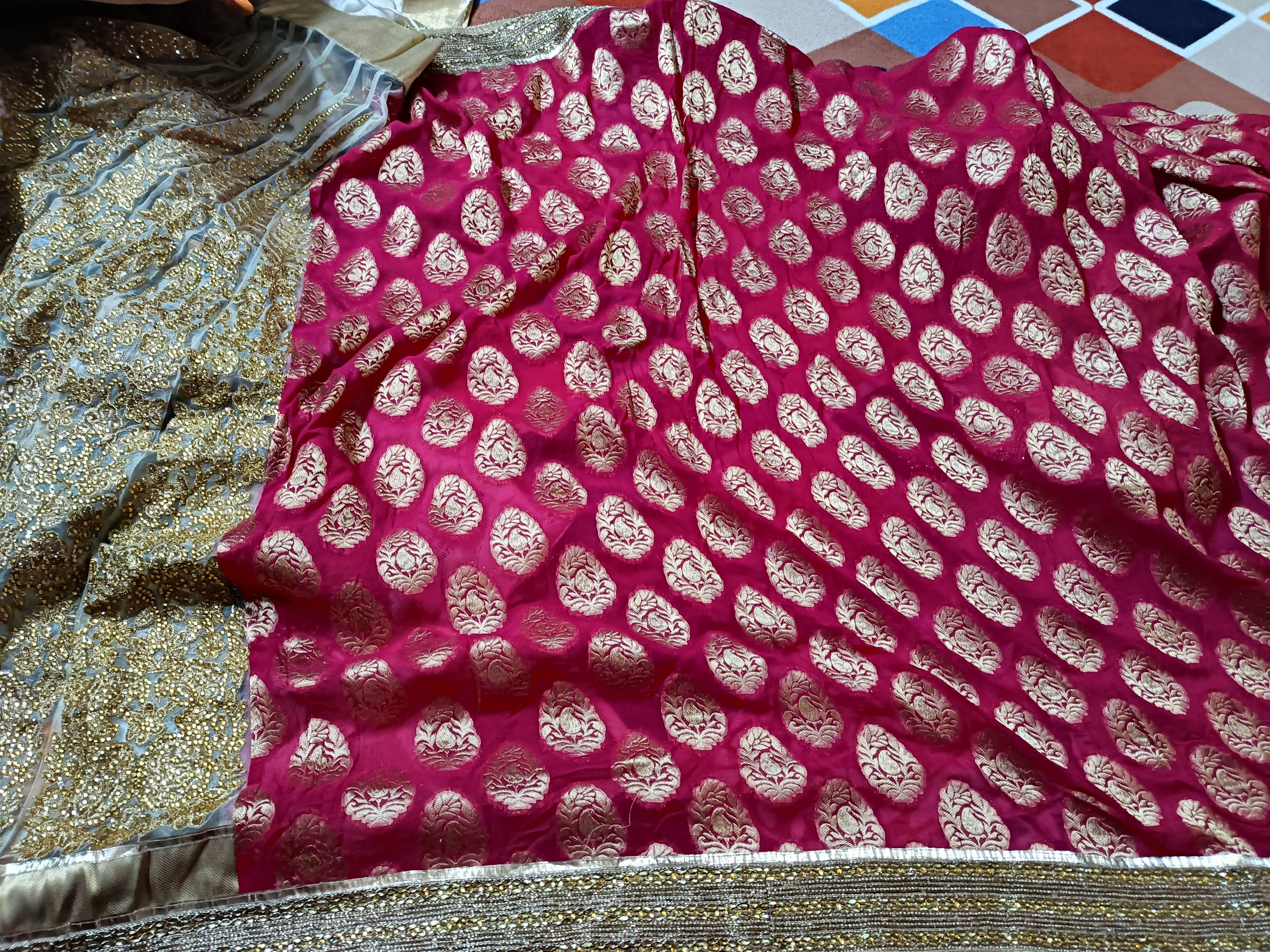 Red color Lehnaga saree