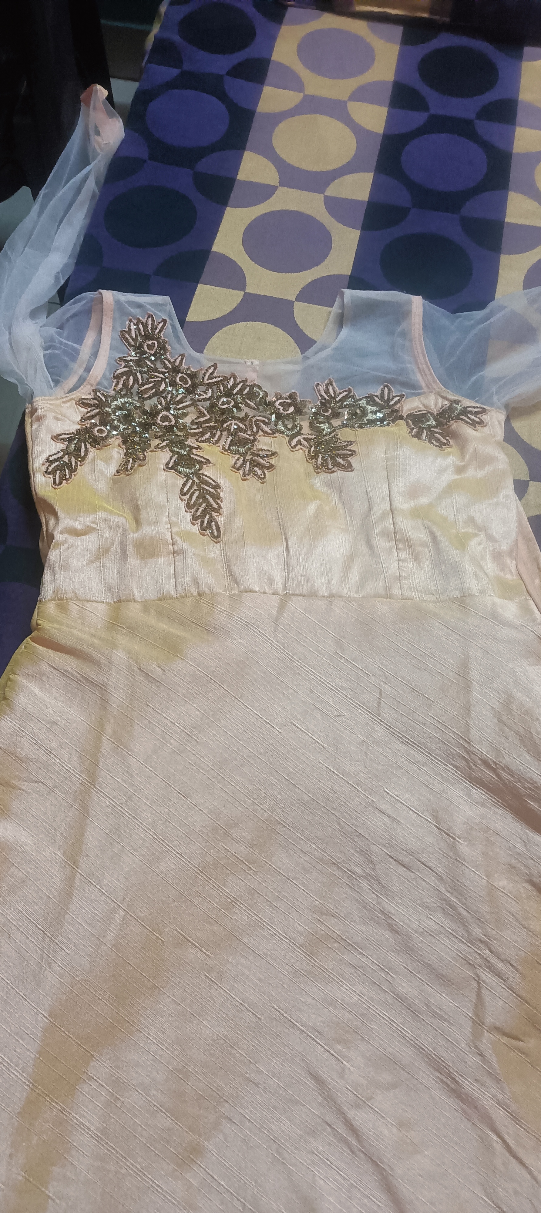 Peach color party wear gown with cancan