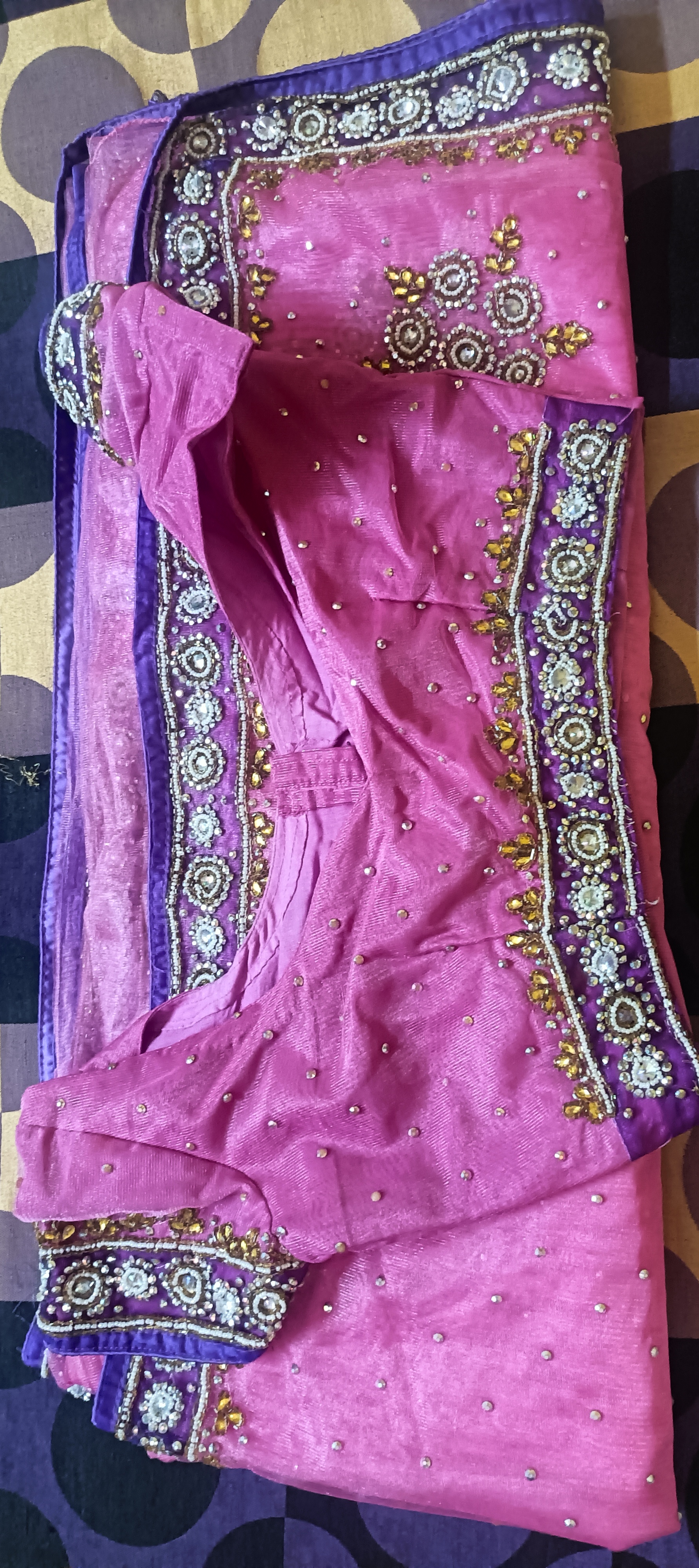 Net kundan work Pink purple saree