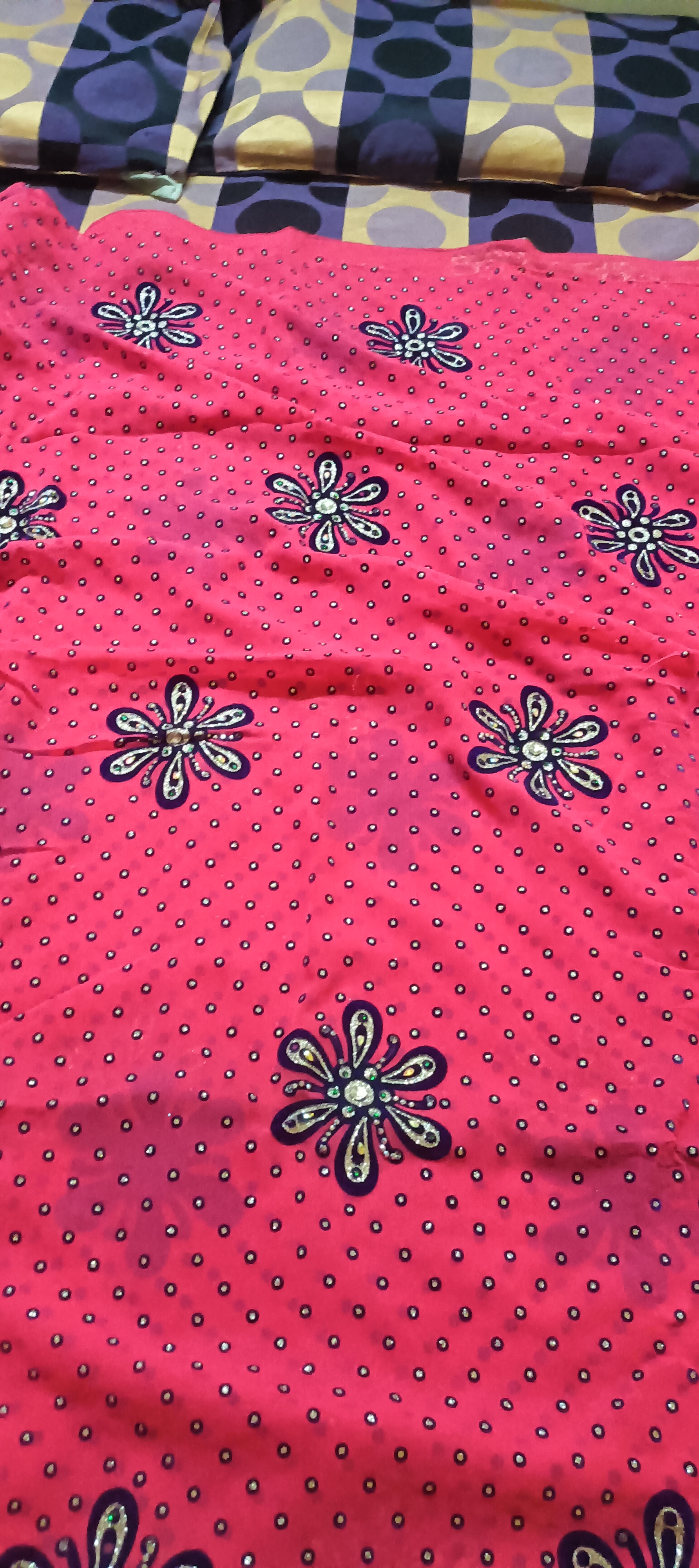 Georgette Nag work pink blue saree
