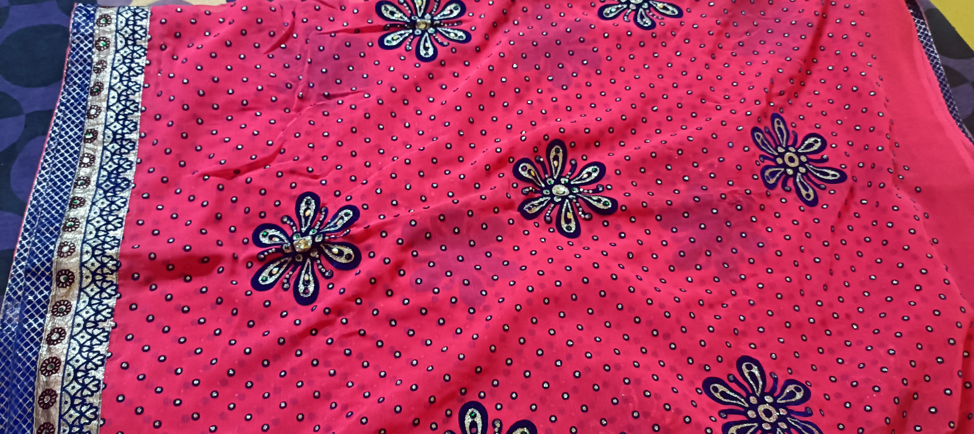 Georgette Nag work pink blue saree