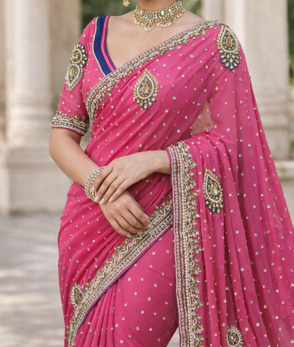 Georgette Stone Design Saree 