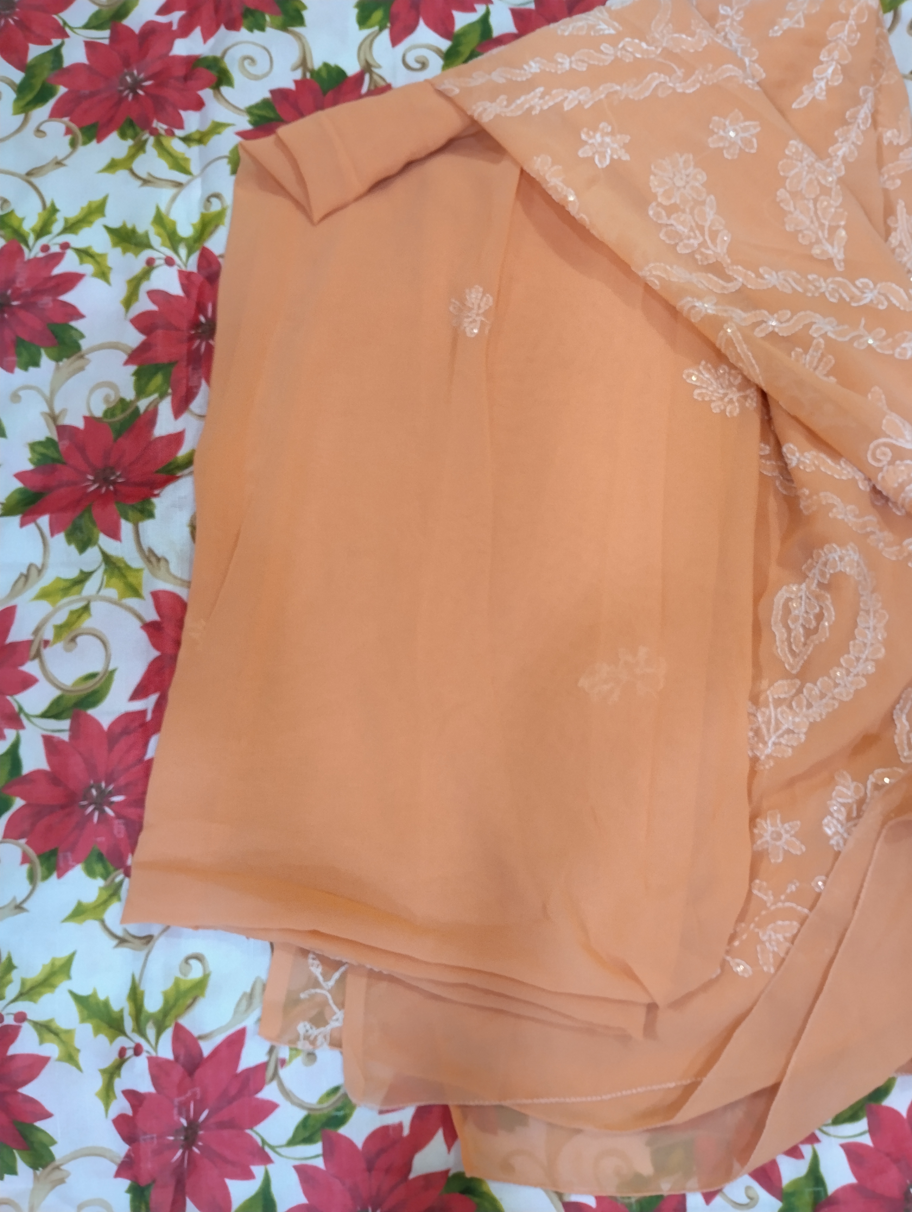 Elegant Peach Chikankari Saree Elegant Peach Chikankari Saree
