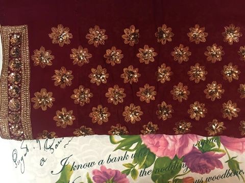 Elegant Wine-Maroon Pure Georgette Saree with Hand Zardozi Work by Manish Malhotra 
