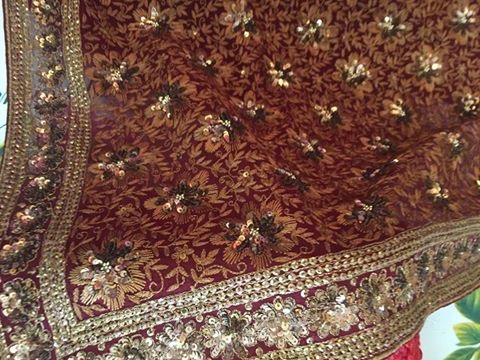  Elegant Wine-Maroon Pure Georgette Saree with Hand Zardozi Work by Manish Malhotra 