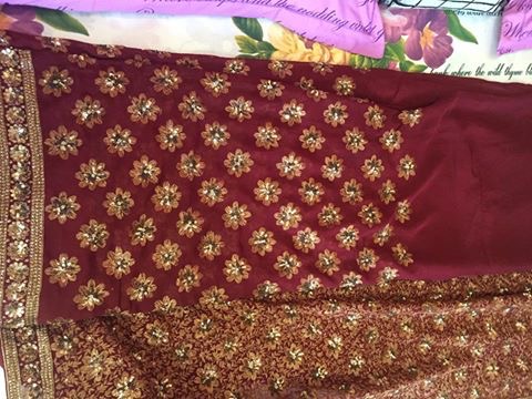  Elegant Wine-Maroon Pure Georgette Saree with Hand Zardozi Work by Manish Malhotra 