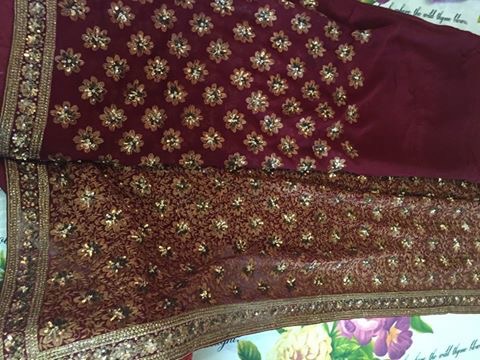  Elegant Wine-Maroon Pure Georgette Saree with Hand Zardozi Work by Manish Malhotra 