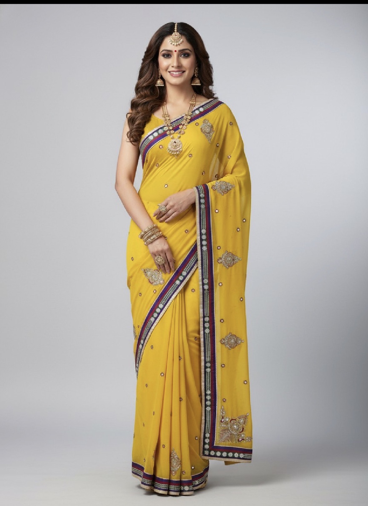 Yellow colour beautiful party wear gorgette saree